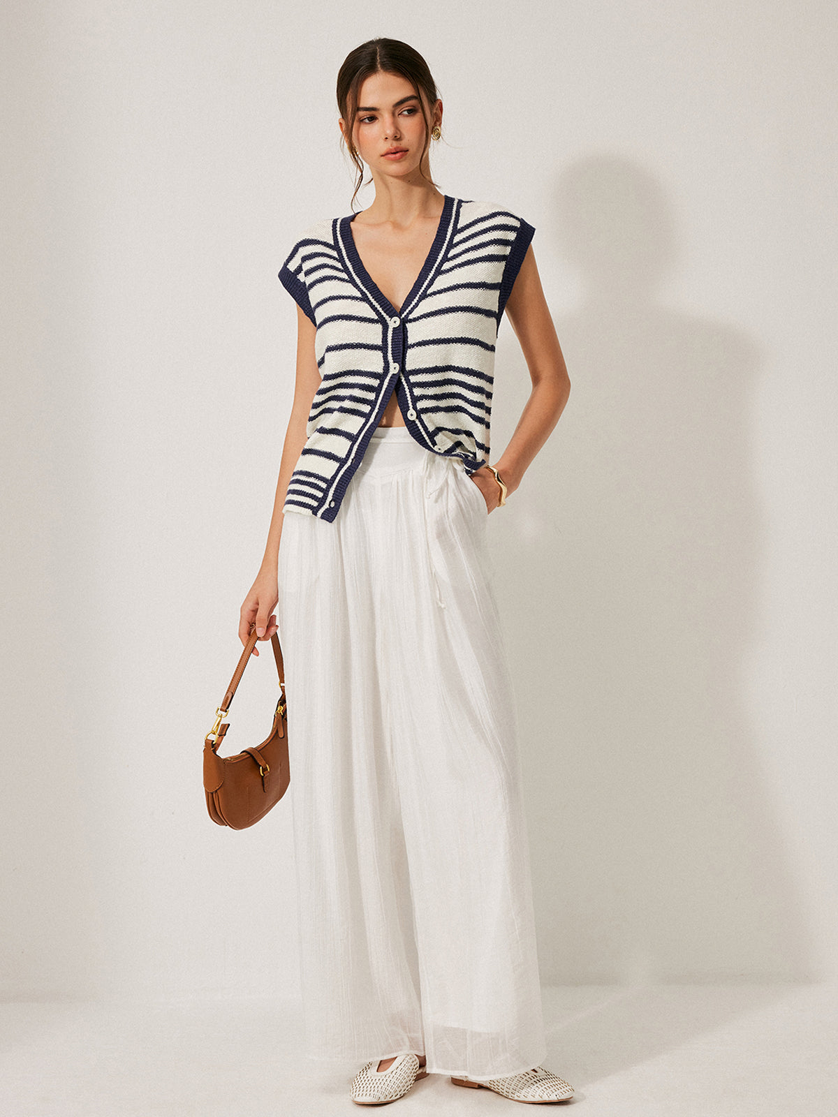 Çizgili Triko Hırka Butonlu Mavi Beyaz Regular Fit