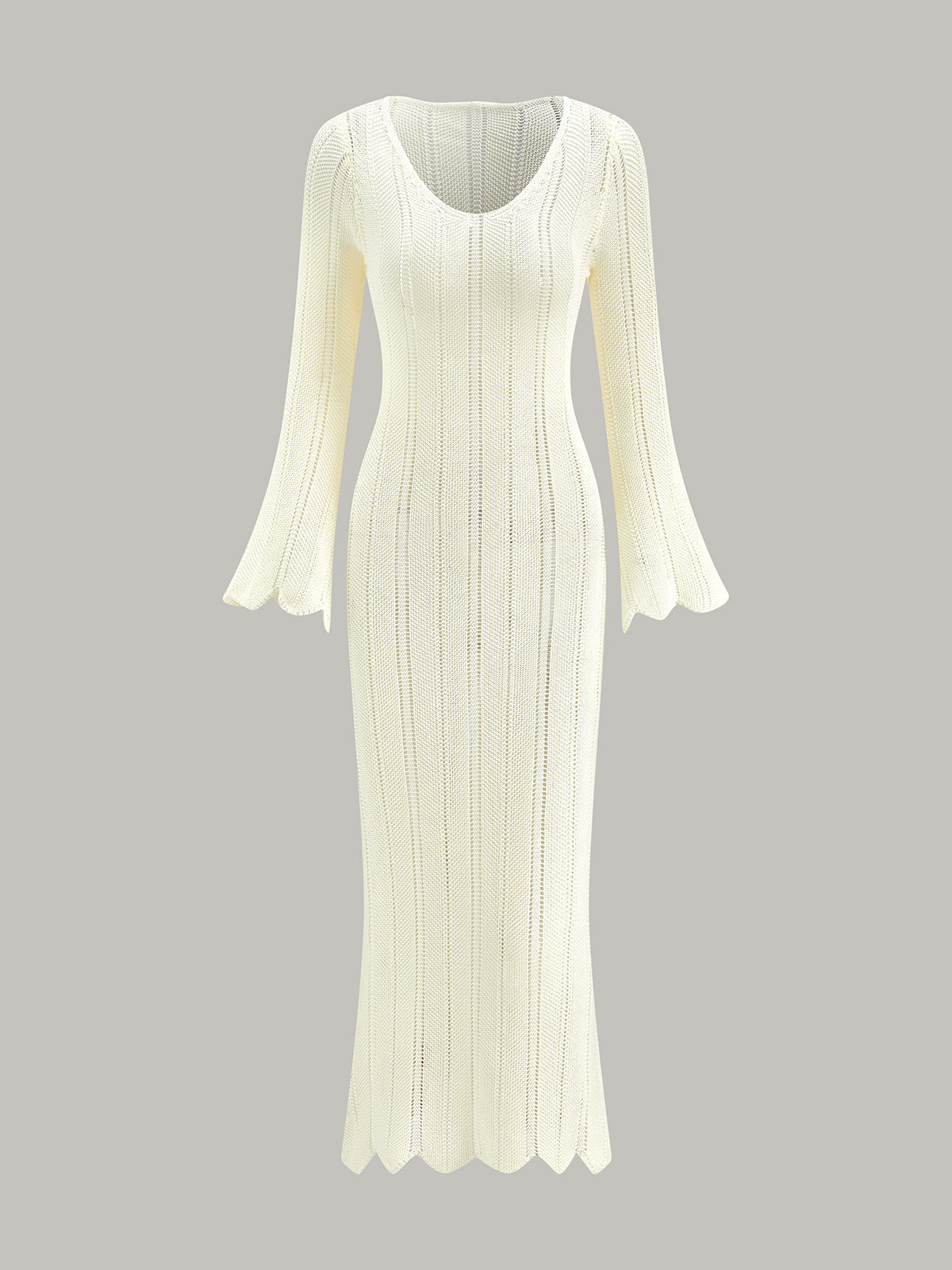 Şık Boş Detaylı Dar Kesim Maxi Kazak Elbise Beyaz