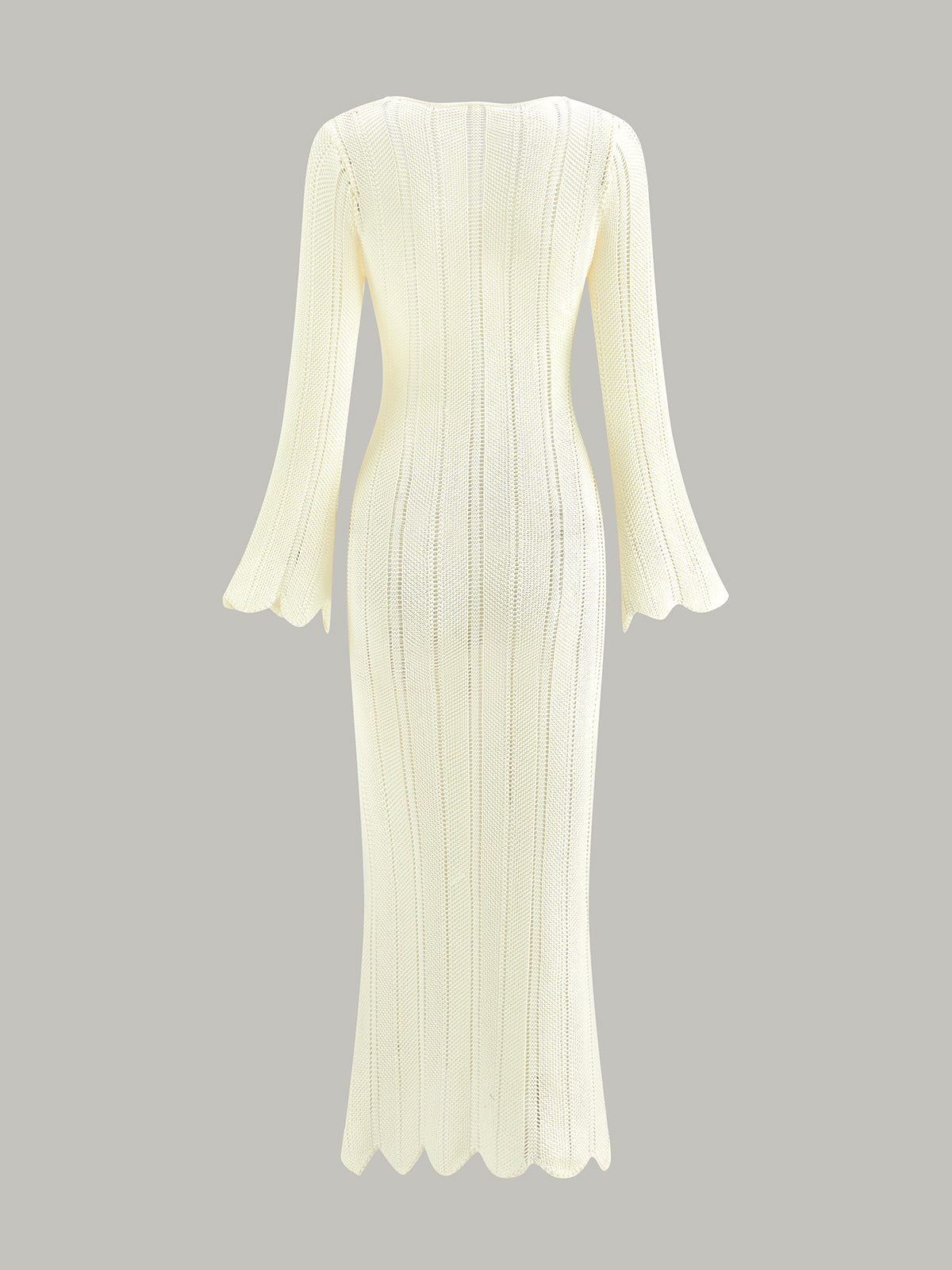 Şık Boş Detaylı Dar Kesim Maxi Kazak Elbise Beyaz