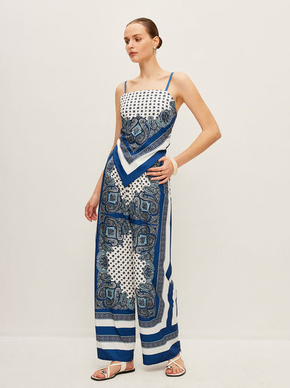 Şık Arka Bağlama Baskılı Pantolon Takımı