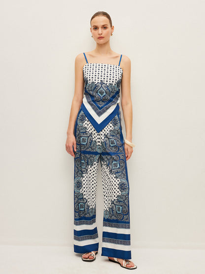 Şık Arka Bağlama Baskılı Pantolon Takımı