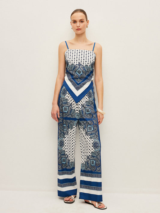 Şık Arka Bağlama Baskılı Pantolon Takımı