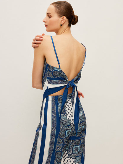 Şık Arka Bağlama Baskılı Pantolon Takımı