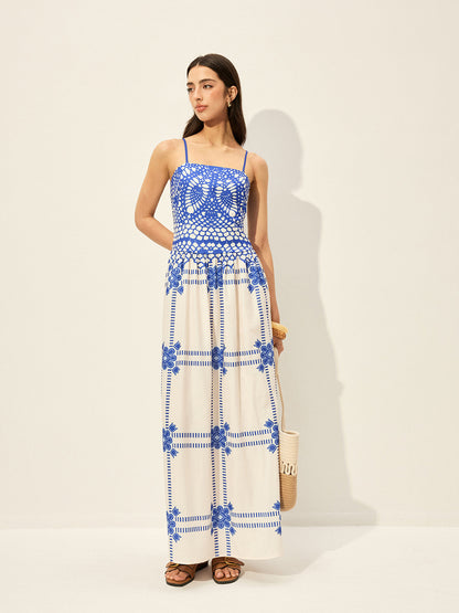 Şık Ayarlanabilir Spagetti Askılı Fermuarlı Elbise, Dikkat Çekici Desenli