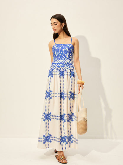 Şık Ayarlanabilir Spagetti Askılı Fermuarlı Elbise, Dikkat Çekici Desenli