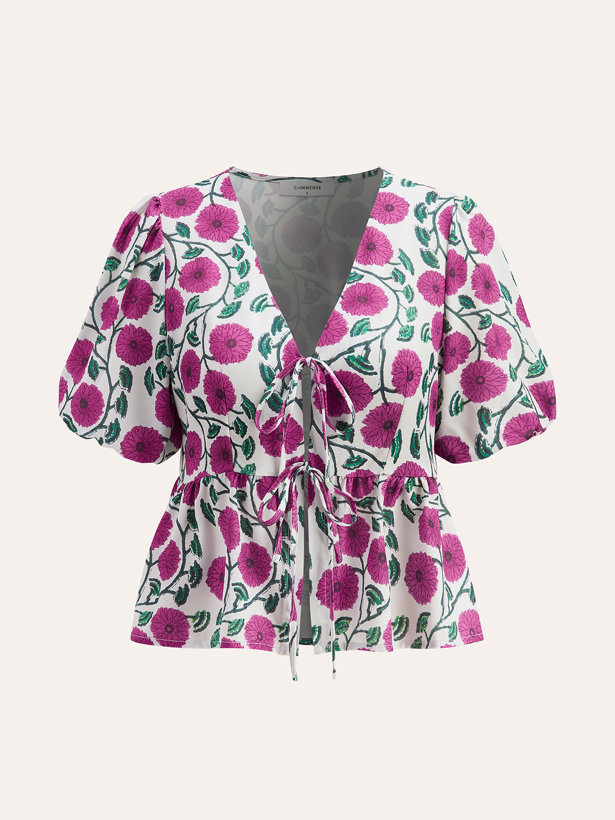 Boho V Yaka Şişme Kol Etek Takımı Pembe Çiçekli