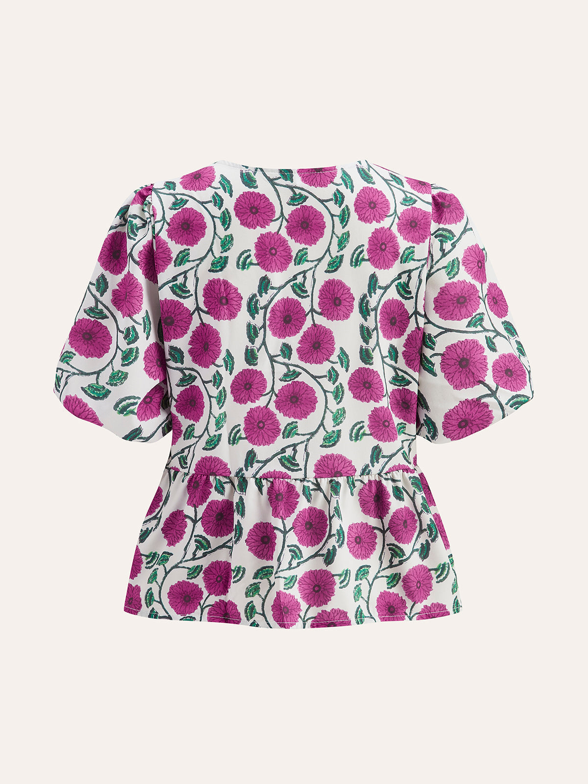 Boho V Yaka Şişme Kol Etek Takımı Pembe Çiçekli