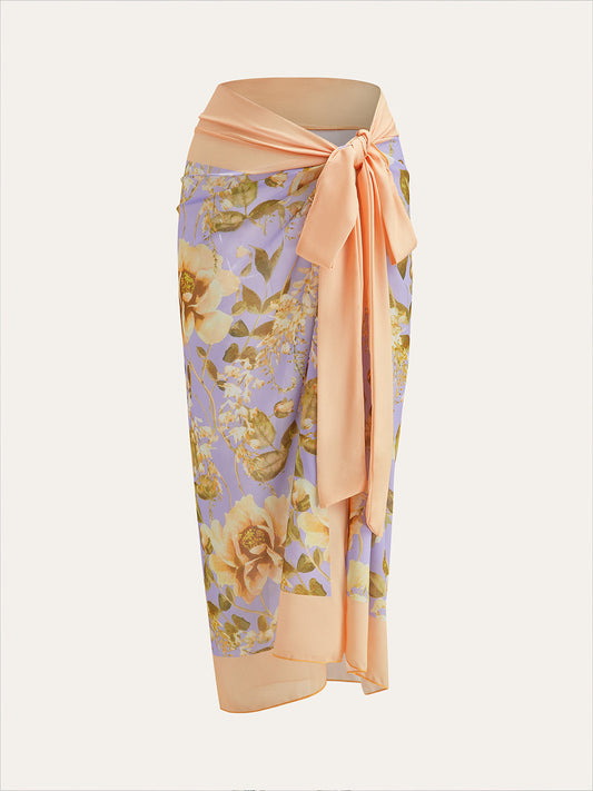 Şık Çiçek Desenli Bağcıklı Kemerli Ağı Mesh Giysi, Şık Panel Tasarımı ile