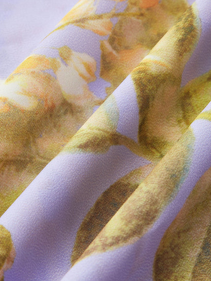 Şık Çiçek Desenli Bağcıklı Kemerli Ağı Mesh Giysi, Şık Panel Tasarımı ile