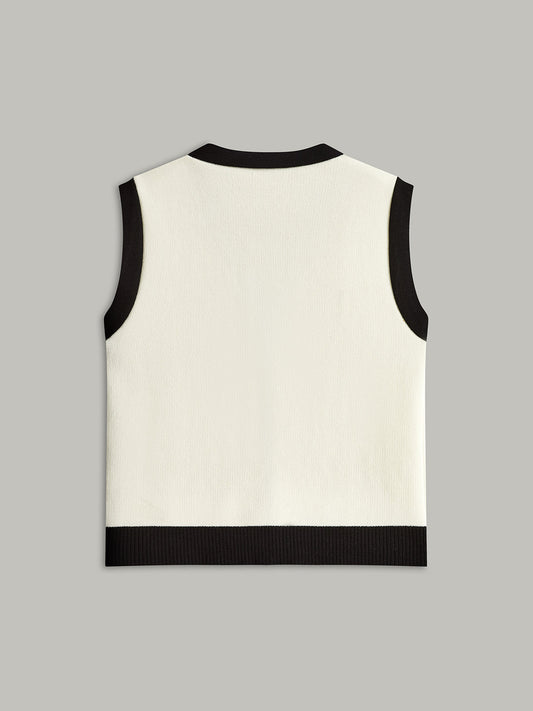 Şık Kontrast Kenar Düğme Aksesuarlı Cepli Süveter