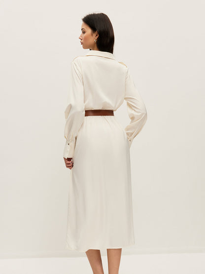 Şık görünüm için bel detaylı sarmal elbise gömlek tarzında