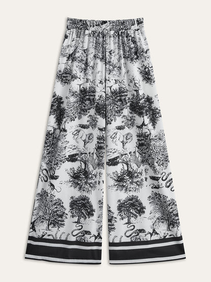 Şık Çizgili Kenarlı Baskılı Pantolon Takımı