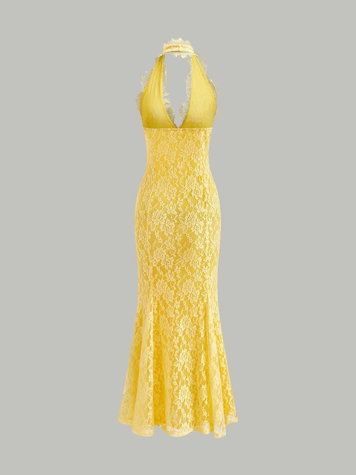 Şık Halter Yaka Çiçek Dantel Abiye Elbise Çarpıcı Bir Görünüm İçin