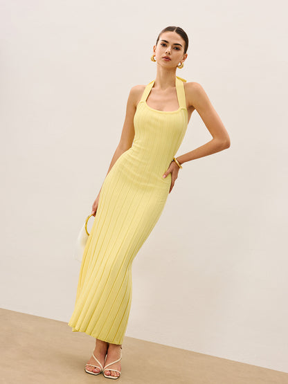 Renkli Çizgili Yaka ile Kolsuz Örme Elbise