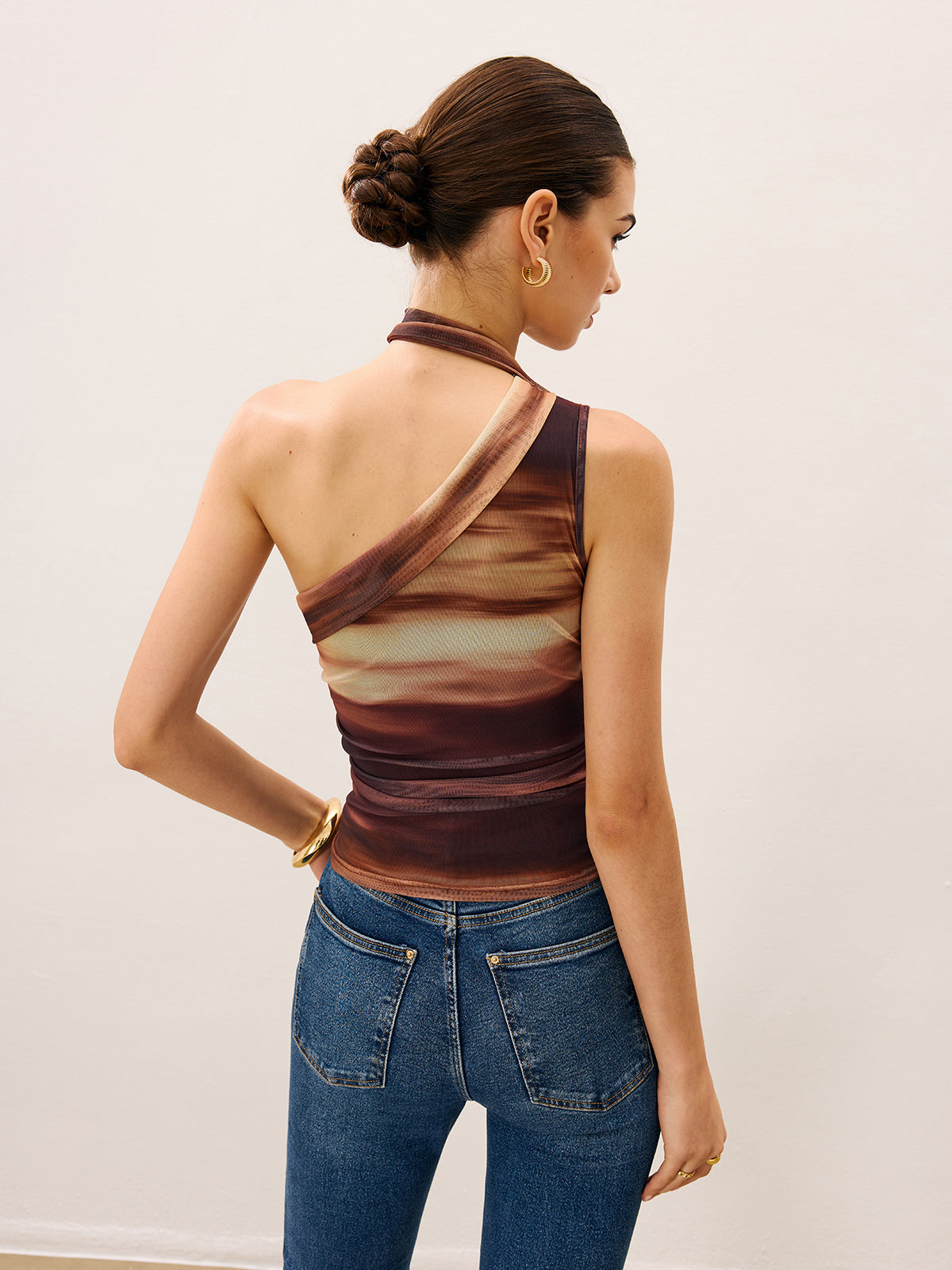 File Kumaş Kolsuz Üst Kahverengi Tek Omuz