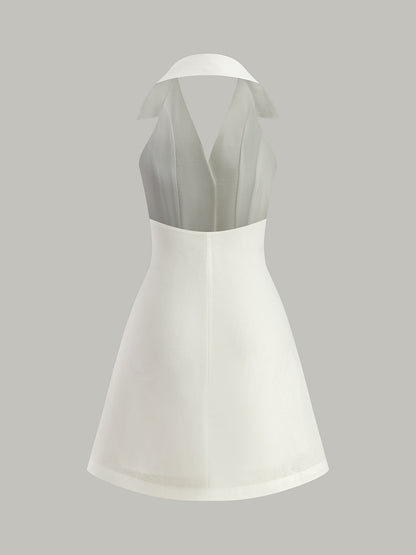 Mini Düğmeli Dekolte Yaka Halter Elbise