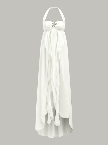 Katlı ve Açık Sırtlı Uzun Elbise