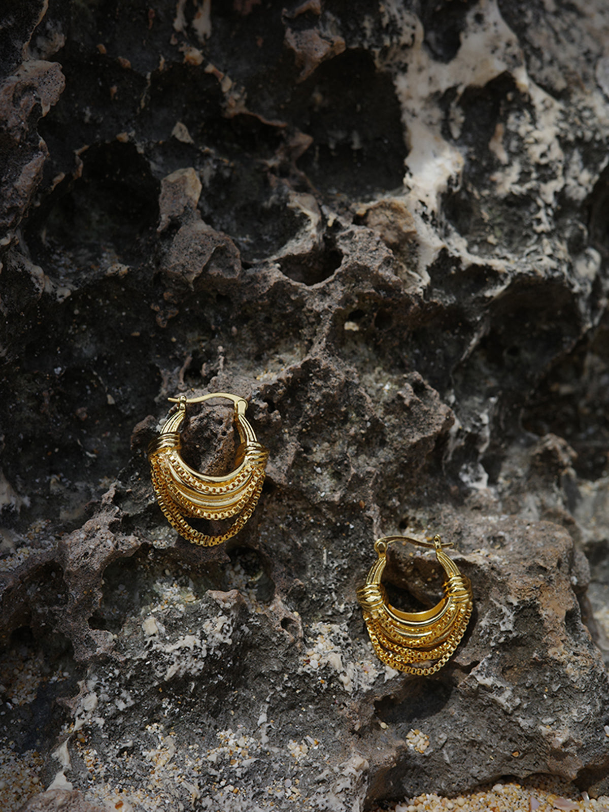 Çok Katmanlı Halka Küpe Altın Kaplama Bakır Sallantılı