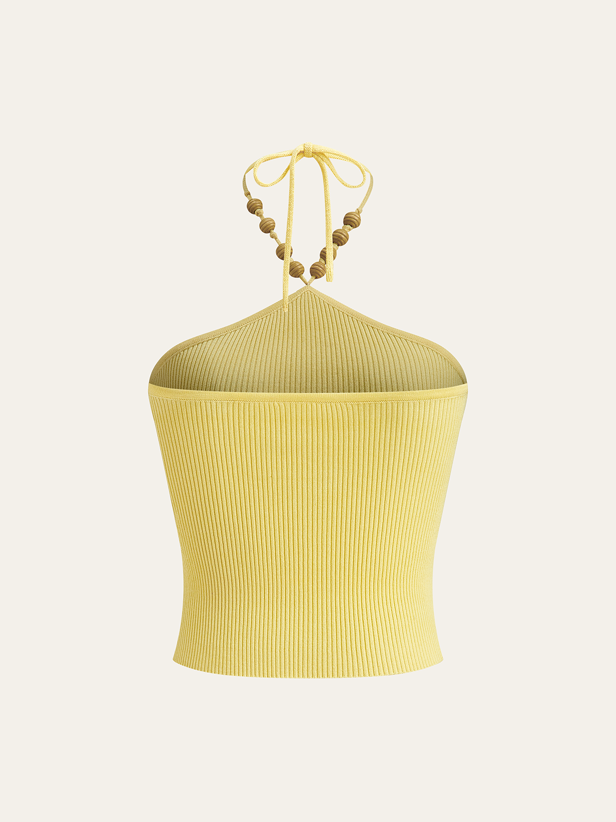 İntarsiyalı Örgü Askılı Kısa Kesim Üst Sarı
