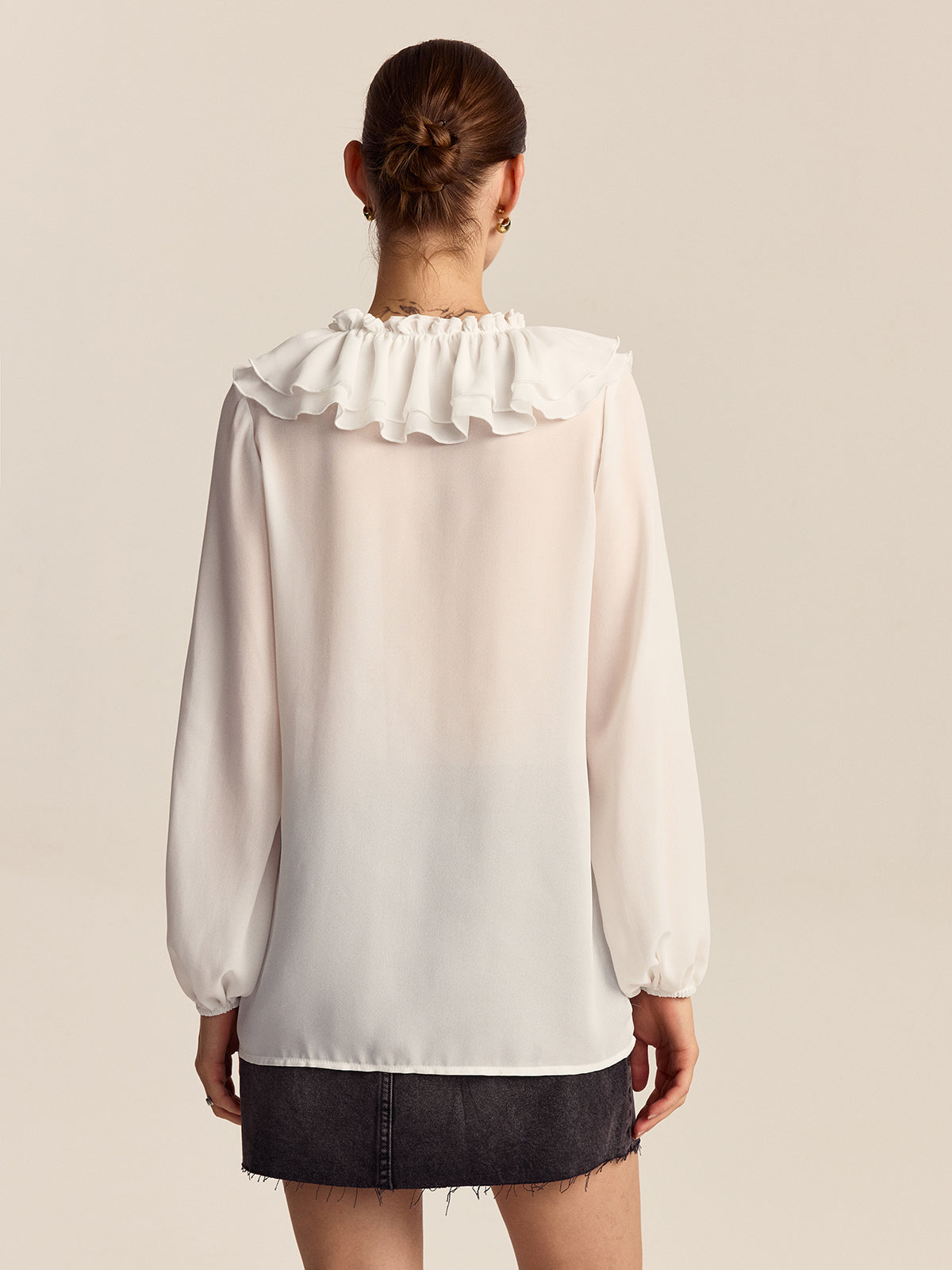 Fırfırlı V Yaka Şifon Bluz