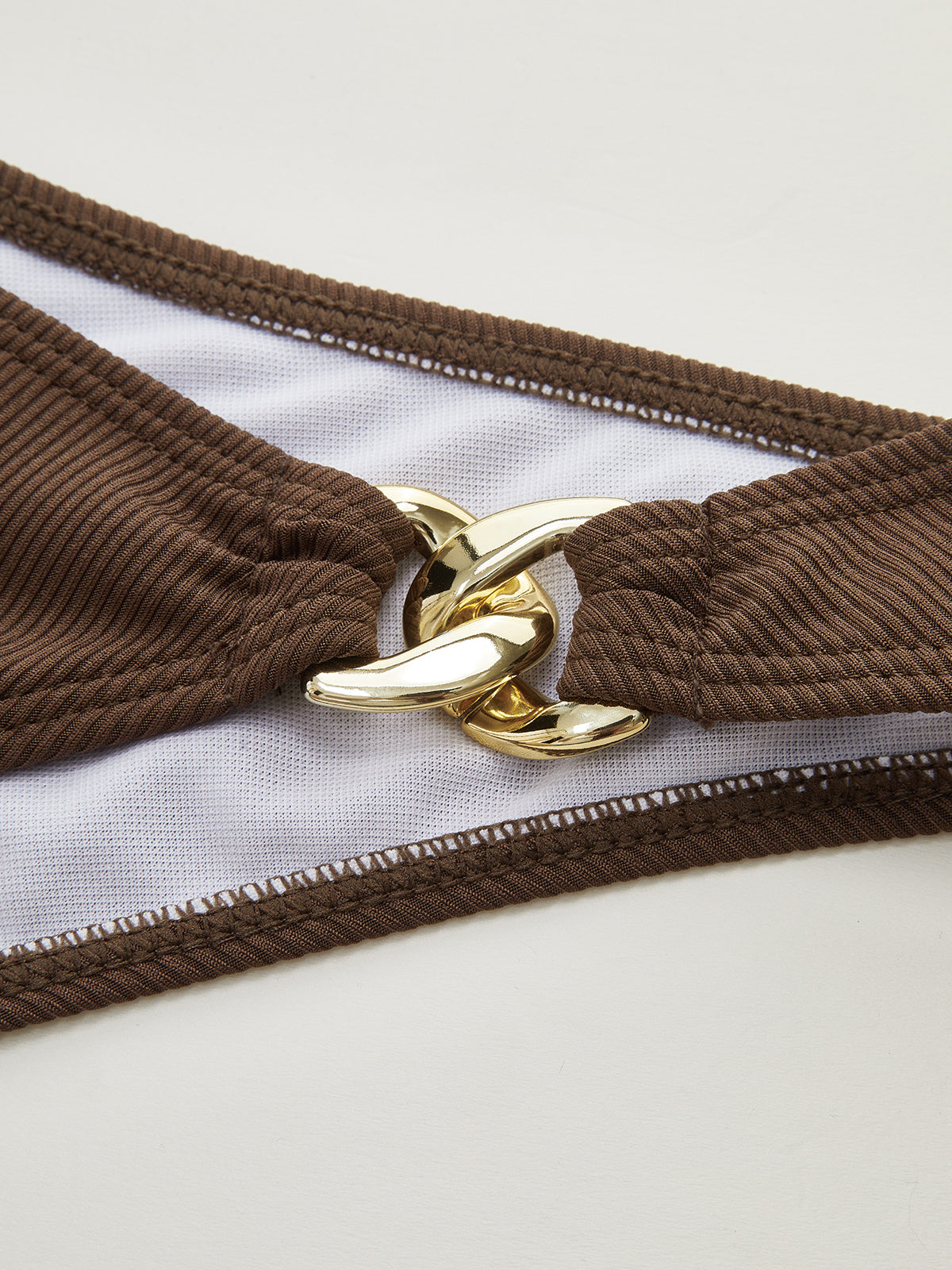 Metal Detaylı Bikini Takımı Kahverengi Örgü Desenli