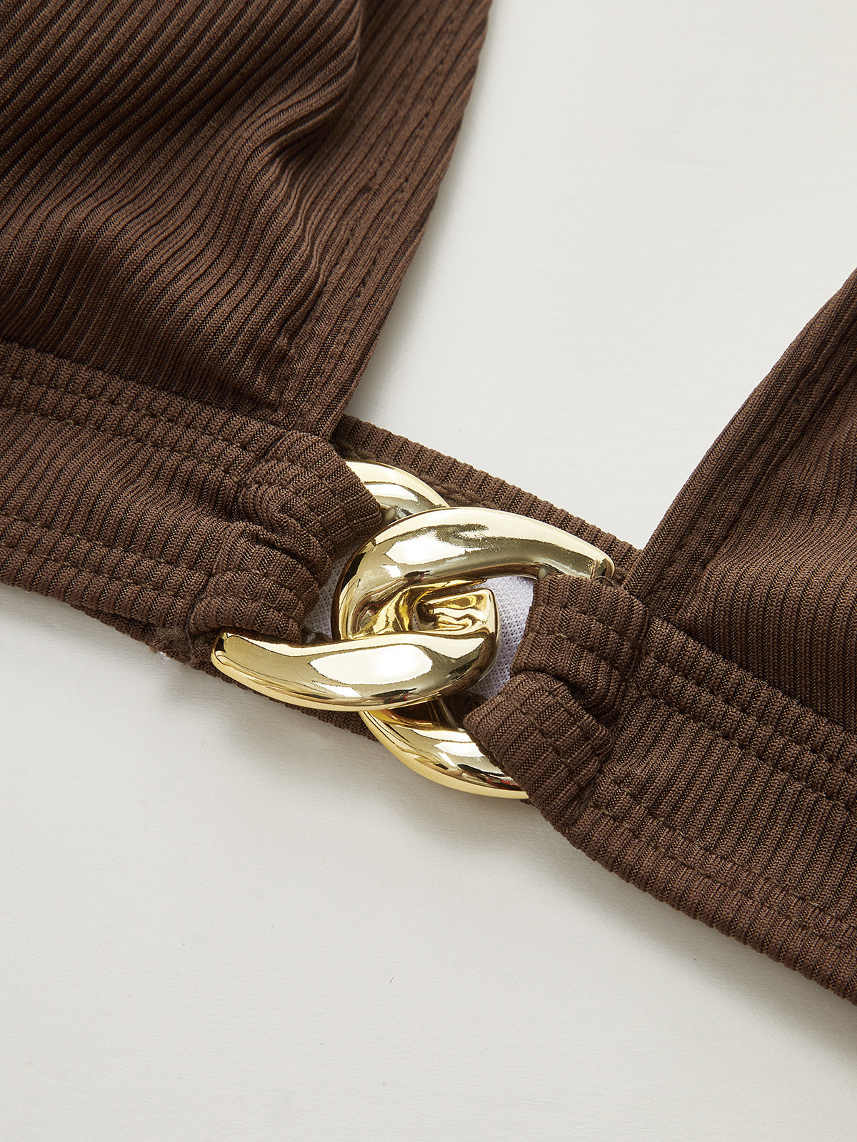 Metal Detaylı Bikini Takımı Kahverengi Örgü Desenli