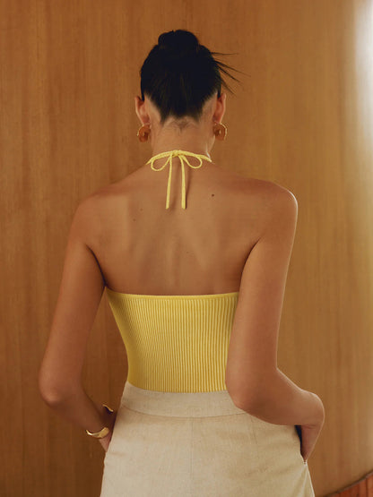 intarsiyalı örgü halter crop üst