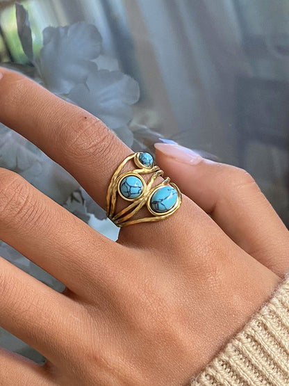 Altın Ton turquoise İşlemeli Yüzük