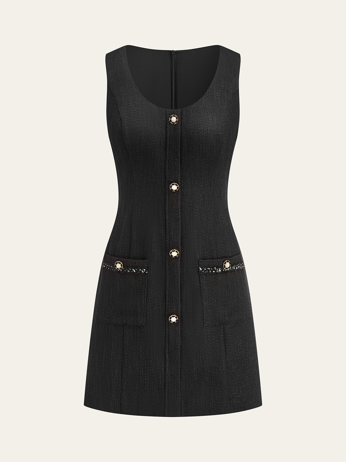 Kadın Kolsuz Düğmeli Mini Takım Elbise