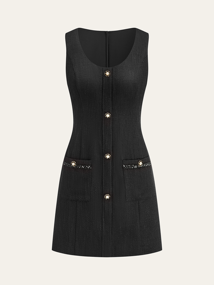 Kadın Kolsuz Düğmeli Mini Takım Elbise