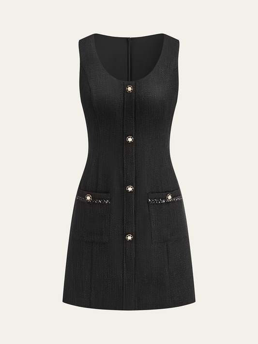 Kadın Kolsuz Düğmeli Mini Takım Elbise