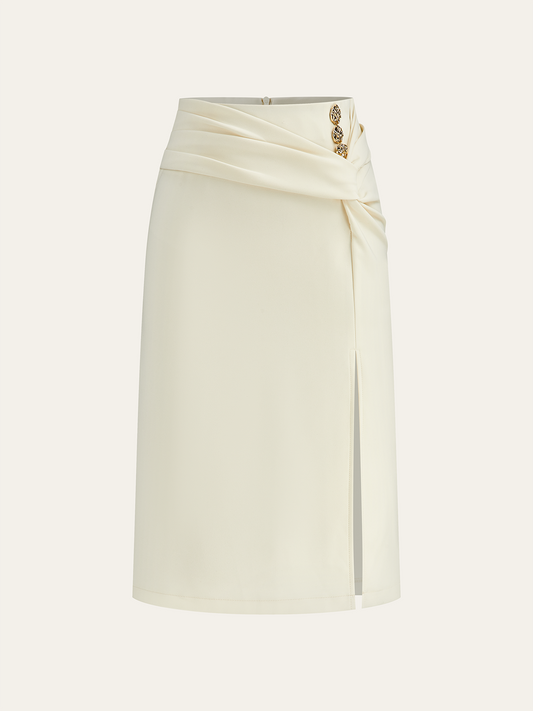 Metal Detay Yırtmaçlı Midi Etek