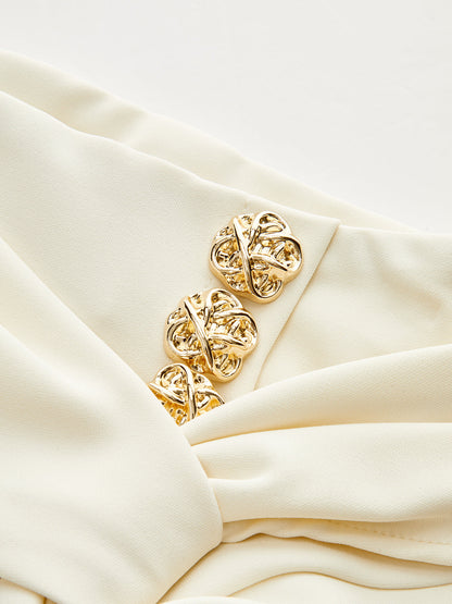 Metal Detay Yırtmaçlı Midi Etek