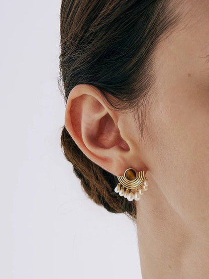 Kaplan Gözü İnci Pervaneye Benzeyen Küpe