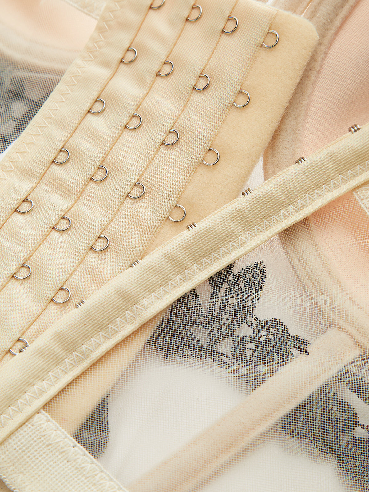 Çiçek İşlemeli File Korse Üst Ekru Yarı Saydam