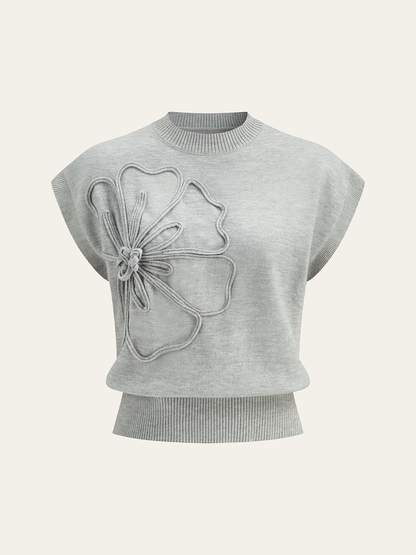 Çiçek Appliğe Kap-Sleeve Örgü Üst