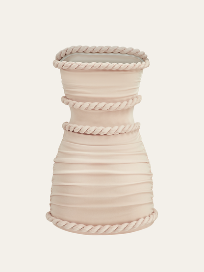 Örgülü İp Detaylı Korse Çizgili Askısız Elbise