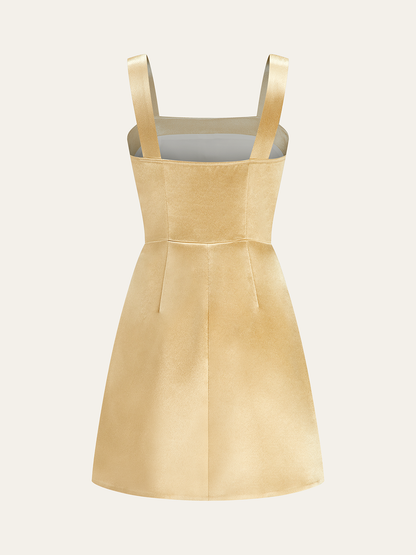 Metal İşlemeli Askılı Mini Elbise