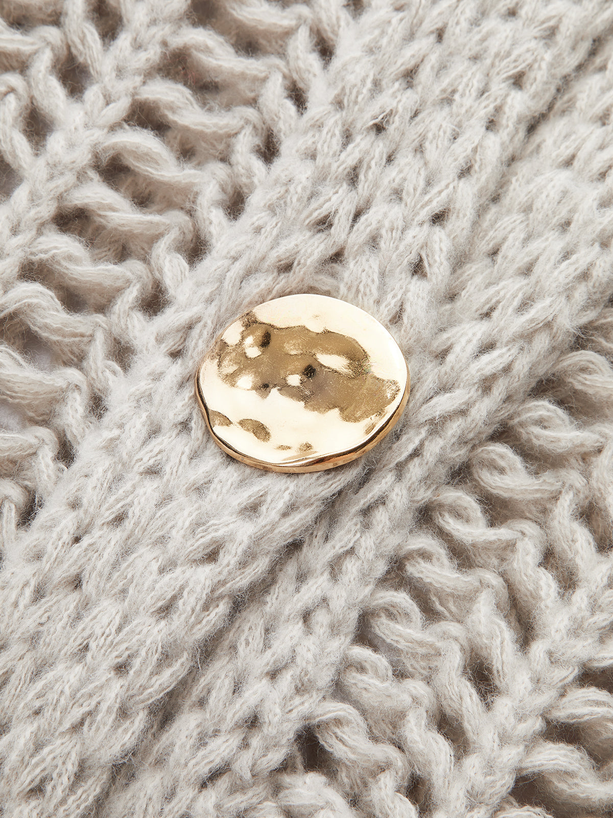 Metal Düğme Açık Örgü Yelek Gri V Yaka Kolsuz