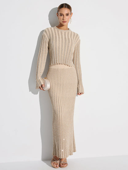 Parıltılı Doku Üstü ve Maksı Etek Takımı