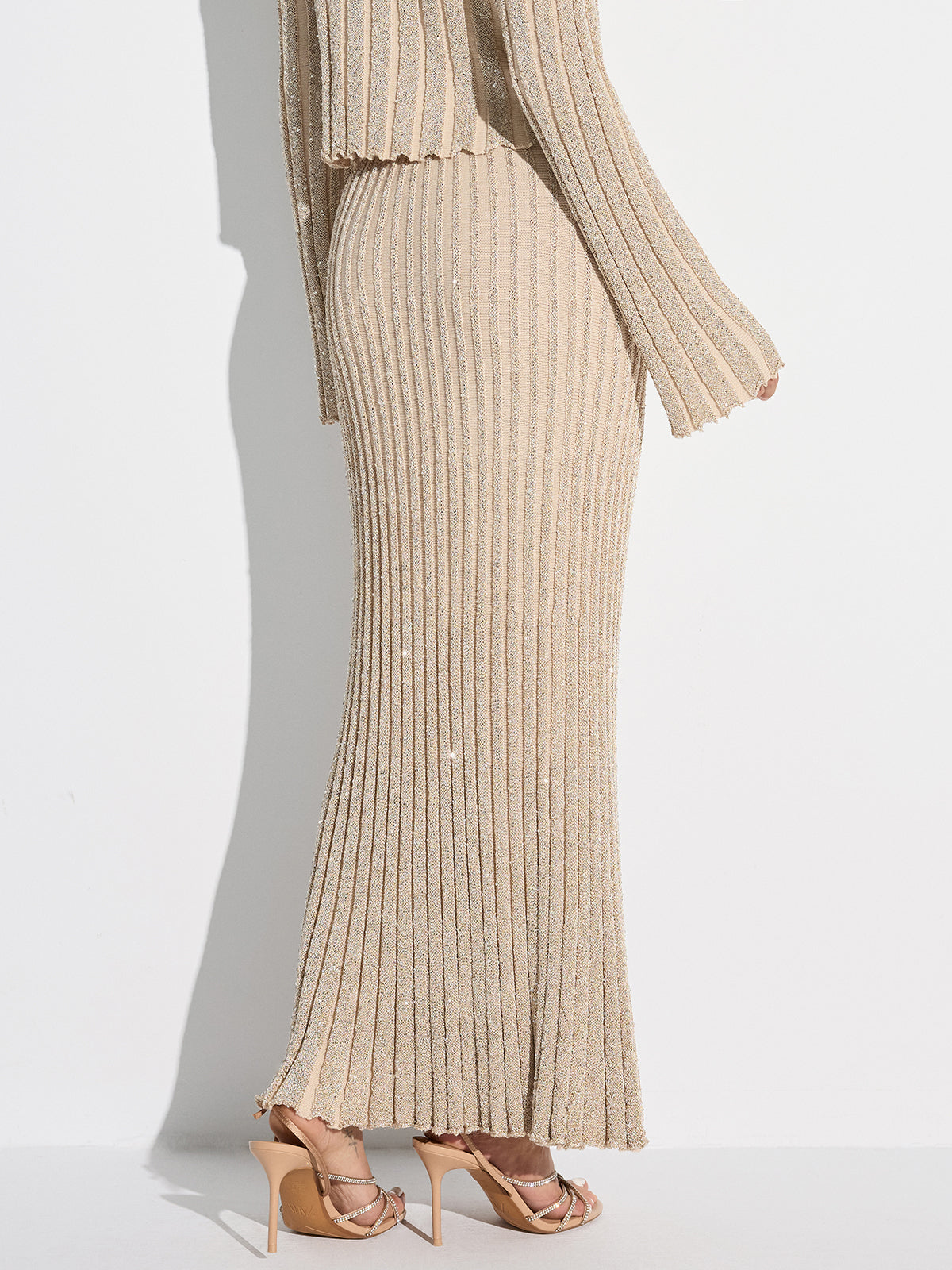 Parıltılı Doku Üstü ve Maksı Etek Takımı