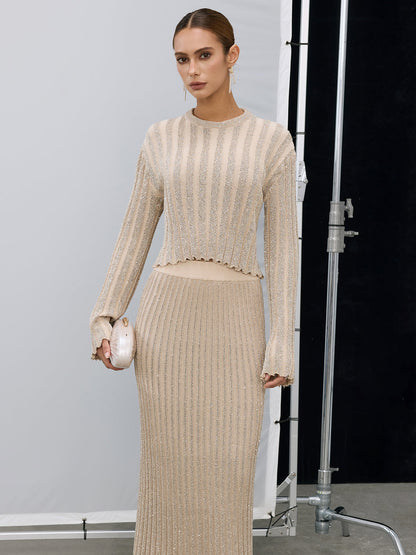 Parıltılı Doku Üstü ve Maksı Etek Takımı