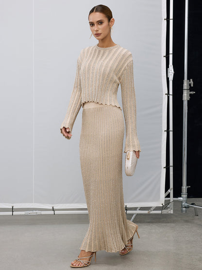 Parıltılı Doku Üstü ve Maksı Etek Takımı