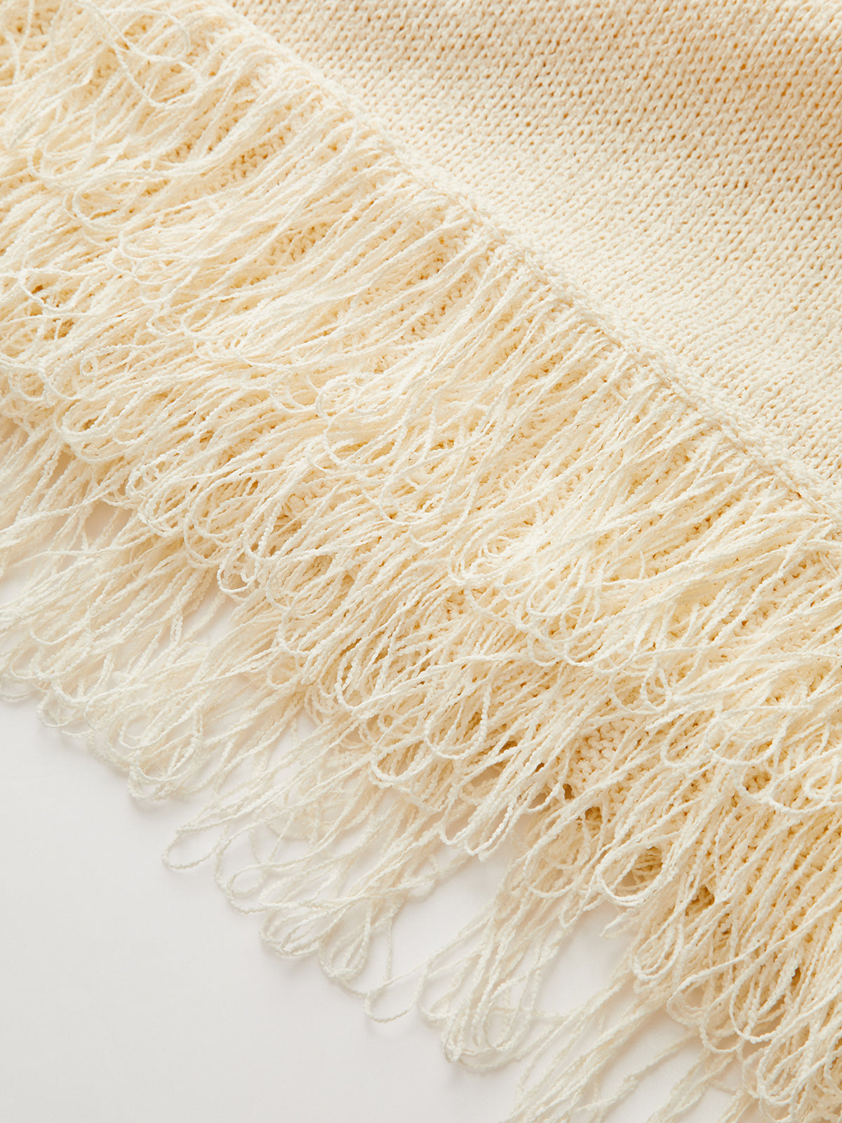 Örgülü İp Kayışı Püsküllü Kazak Elbise Ekru Slim Fit