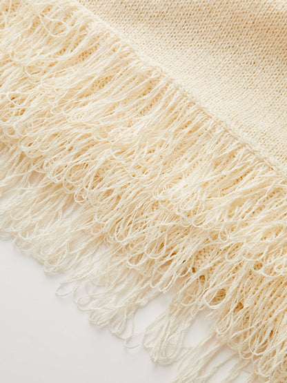 Örgülü İp Kayışı Püsküllü Etekli Kazak Elbise