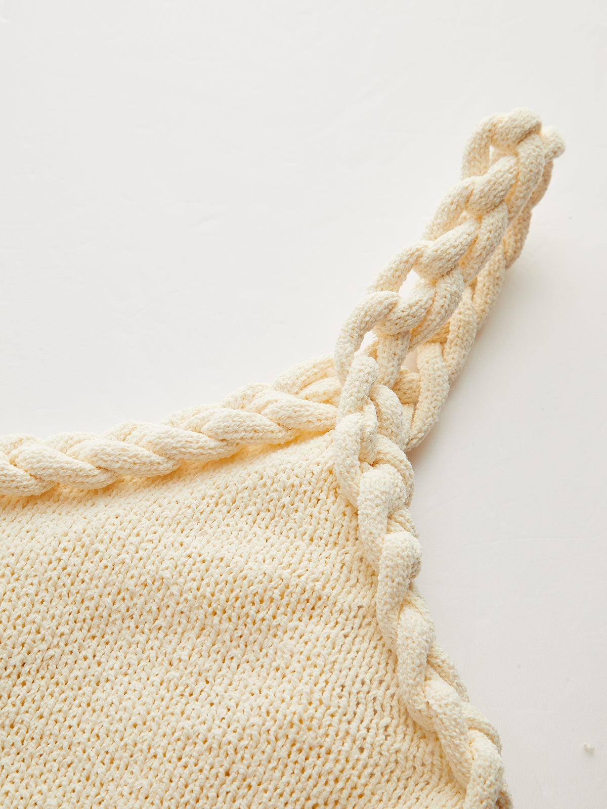 Örgülü İp Kayışı Püsküllü Kazak Elbise Ekru Slim Fit