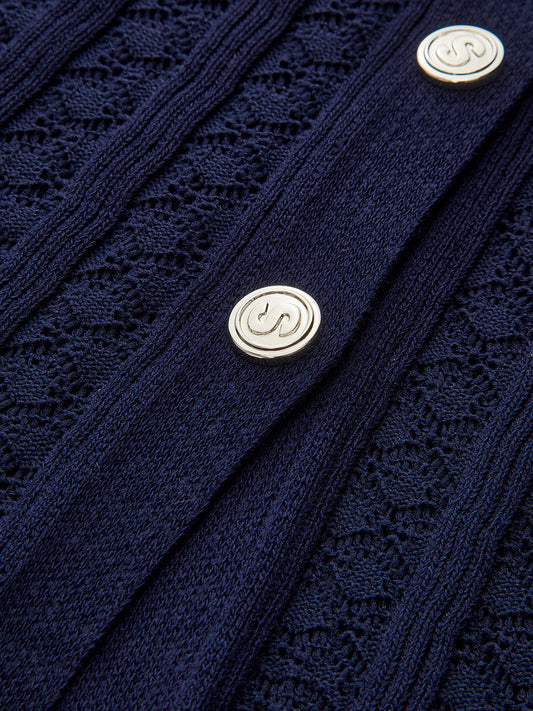 Düğme Ön Şeffaf Örgü Maksi Elbise