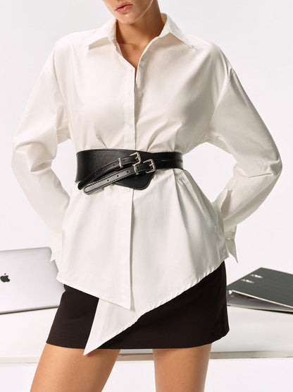 Geniş PU Deri Çift Tokalı Kemer Şık ve Rahat Stili İçin