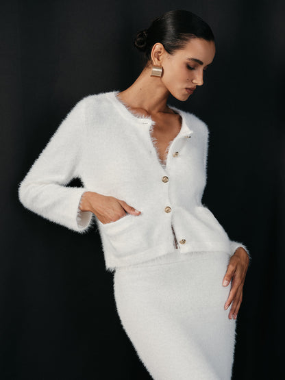 Füslü Metal Düğmeli Hırka ve Etek Takımı