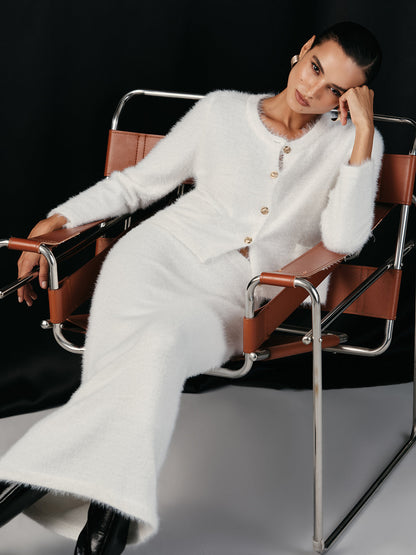 Füslü Metal Düğmeli Hırka ve Etek Takımı